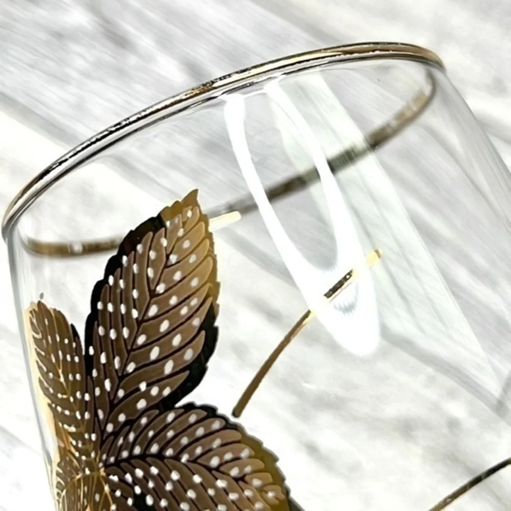 Libbey Mid Century Gold Leaf Stemmed Wine Glasses Set of 4